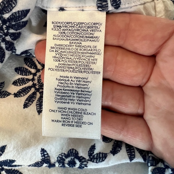 Chaps - white short sleeve button down with navy blue floral embroidery - 3XL - Picture 13 of 15